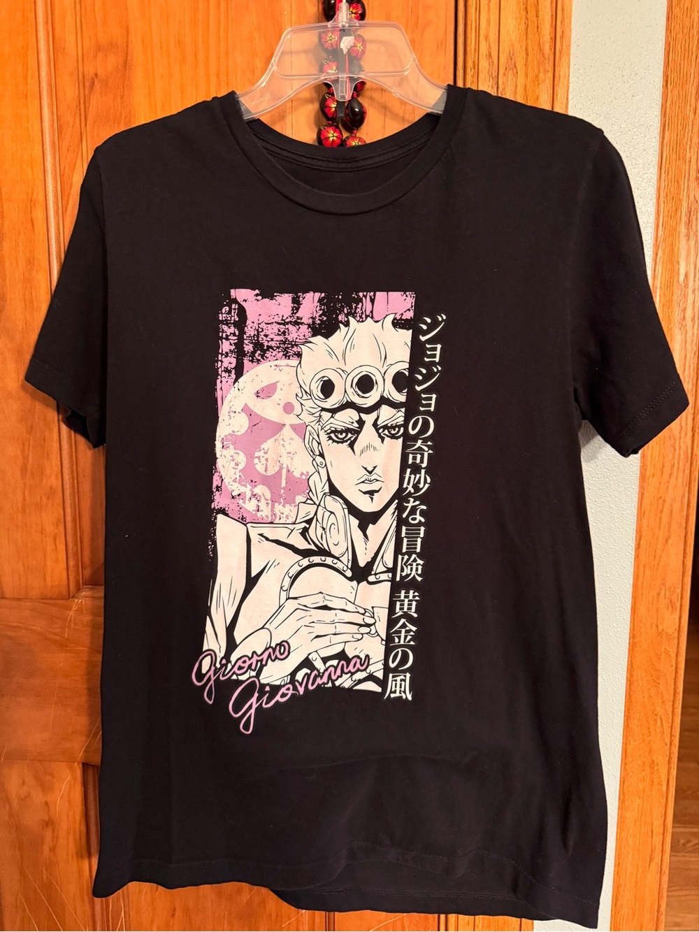 Black JoJo's Bizarre Adventure Graphic T-Shirt - Pink Accent
